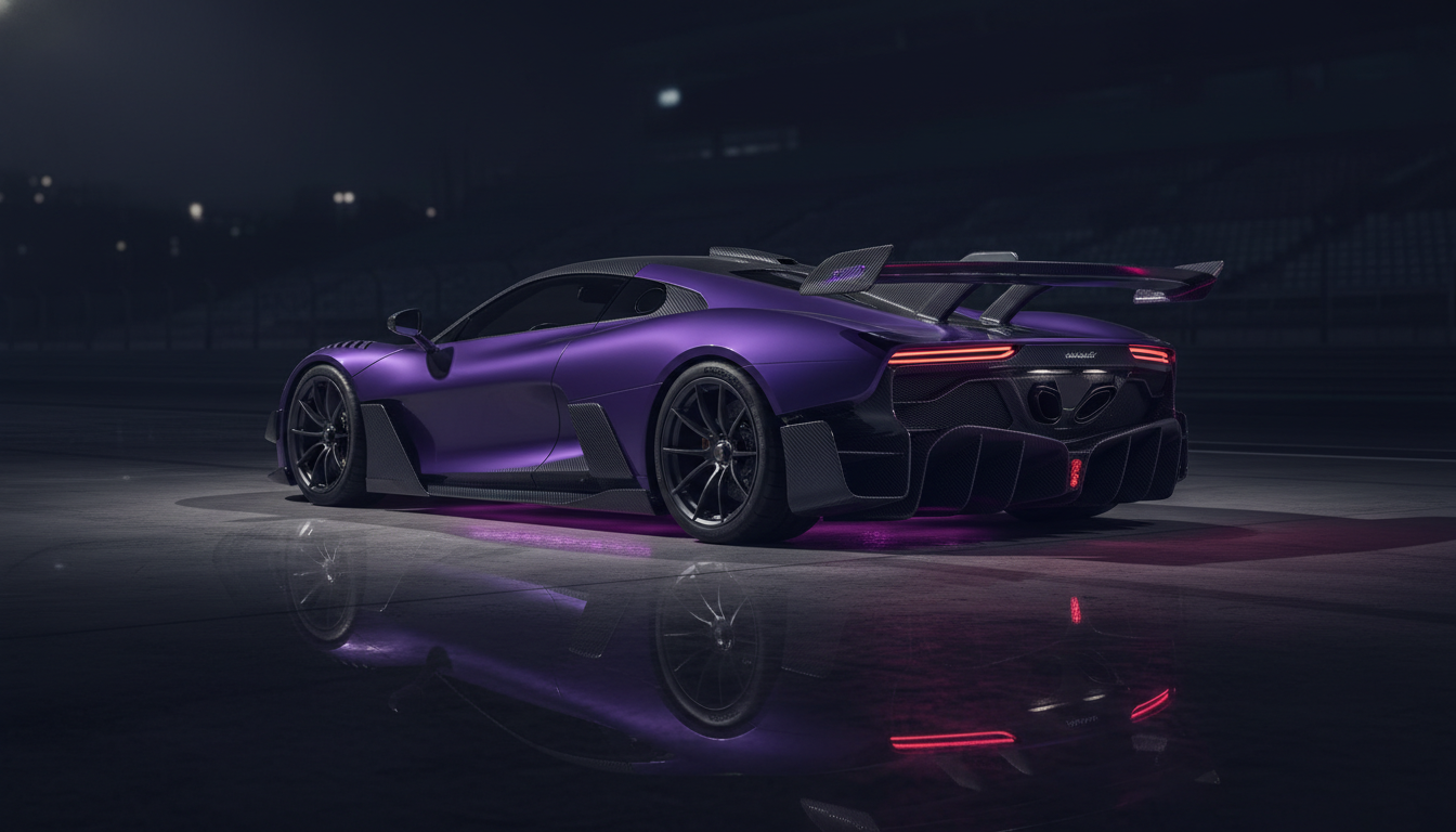 Ember Phantom Hypercar on dark racing circuit at night